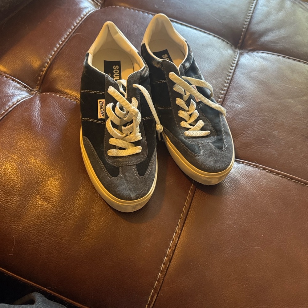 Golden Goose dark slate/ grey blue and White suede & velvet “Soul-Star” Sneakers